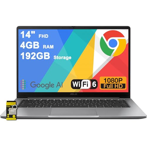 ASUS Chromebook CX14 Lightweight Student Laptop 14" FHD Anti-Glare Intel Celeron N4500 4GB RAM 320GB Storage (64GB eMMC + 256GB SD Card) USB-C Long-Lasting Battery ICP Hub Google AI