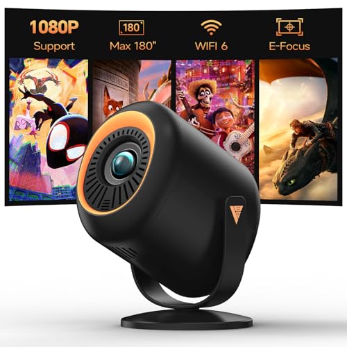Mini Projector with WiFi and Bluetooth, Portable Projector Native 1080P Support 4k with 180 Adjustable Stand, Max 180" Display Proyector Built-in Speakers