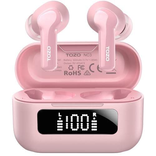 TOZO NC3 Hybrid Active Noise Cancelling Wireless Earbuds with 6 Mics AI Clear Call Ear Buds 55H Playtime with LED Display 32 Preset EQs via APP Bluetooth 5.3 IPX8 Waterproof in Ear Headphones