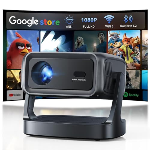4K Projector with WiFi and Bluetooth, 1800 ANSI Outdoor Movie Projector with Built-in 10,000+ Apps, Native 1080P Portable Smart Home Proyector, Voice Control & Auto Focus/Keystone, Dual Speaker
