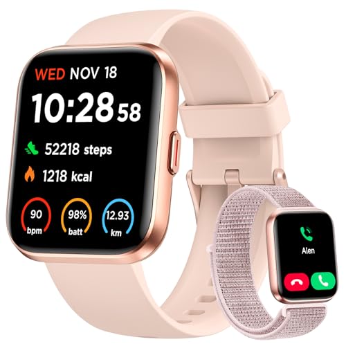 Smart Watch for Women, Answer/Make Calls, Alexa Built-in, 1.85" Touch Screen Fitness Tracker for Android & iPhone, Heart Rate/Sleep/SpO2 Monitor Smartwatch, IP68 Waterproof 100+ Sport Modes, 2 Bands