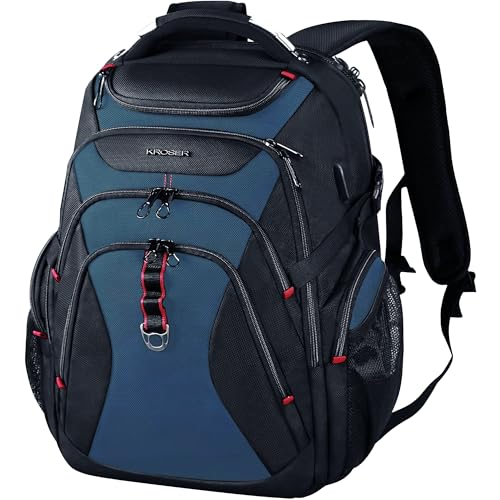 KROSER Travel Laptop Backpack 17.3 Inch XL Computer Backpack with Hard Shell Saferoom RFID Pockets Water-Repellent Business College Daypack Stylish Bag for Men/Women-Black Haze Blue