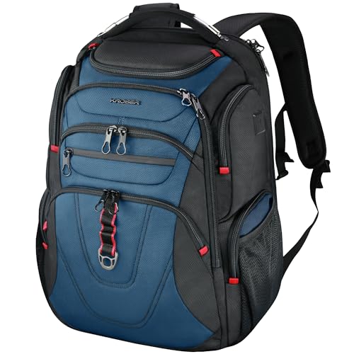 KROSER Friendly Travel Laptop Backpack 17.3 inch XXXL Gaming Backpack Water-Repellent College Daypack Business Backpack with RFID Pockets & USB Port for Men/Women-Black Haze/Blue